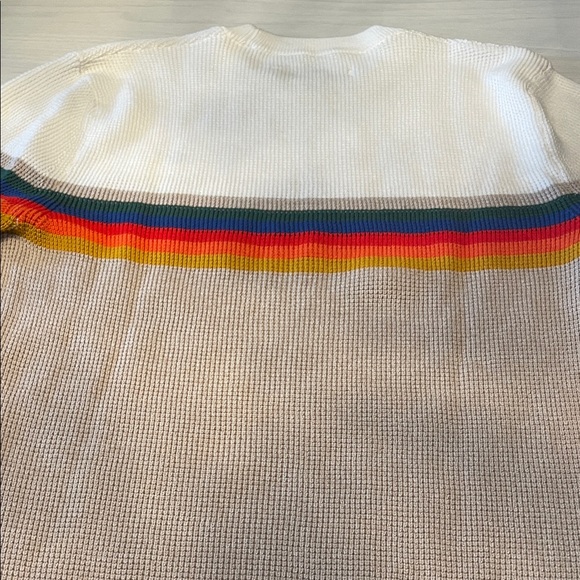 Outerknown Cream and Tan Sweater with Rainbow Stripes - Picture 7 of 10